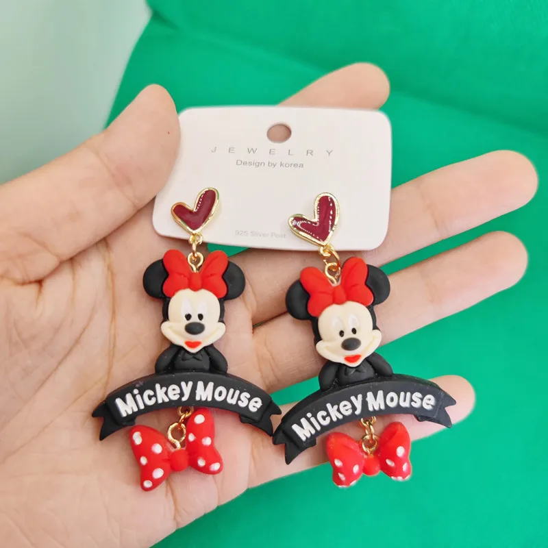 

Disney Anime Accessories Minnie Mouse Women Fashion Dangle Earrings Kitty Gift Ear Dangler 925 Silver Needle Eardrop