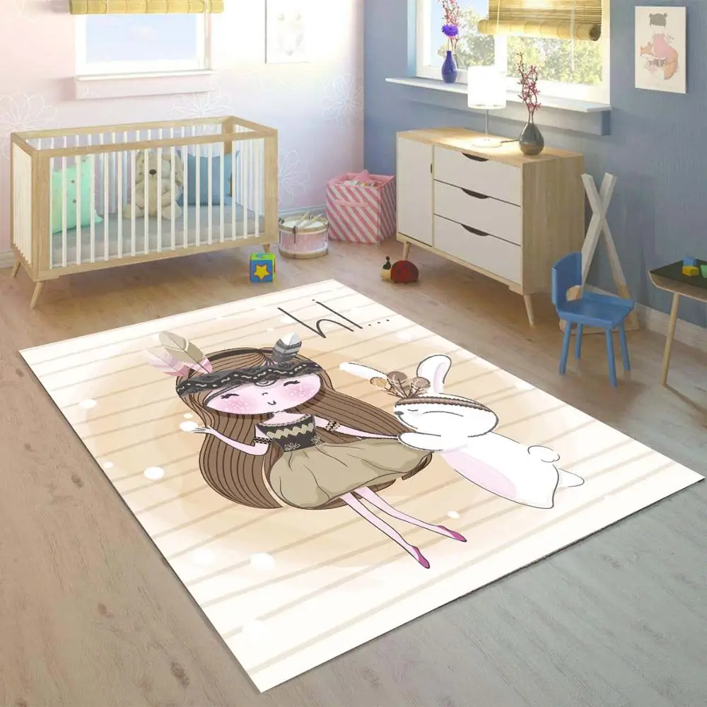 

Modern Children'S Carpet Baby Cartoon Animal Pattern Game Carpet Cat/Fox/Owl 3D Printed Soft Carpet Kids Play Crawling Non-Slip