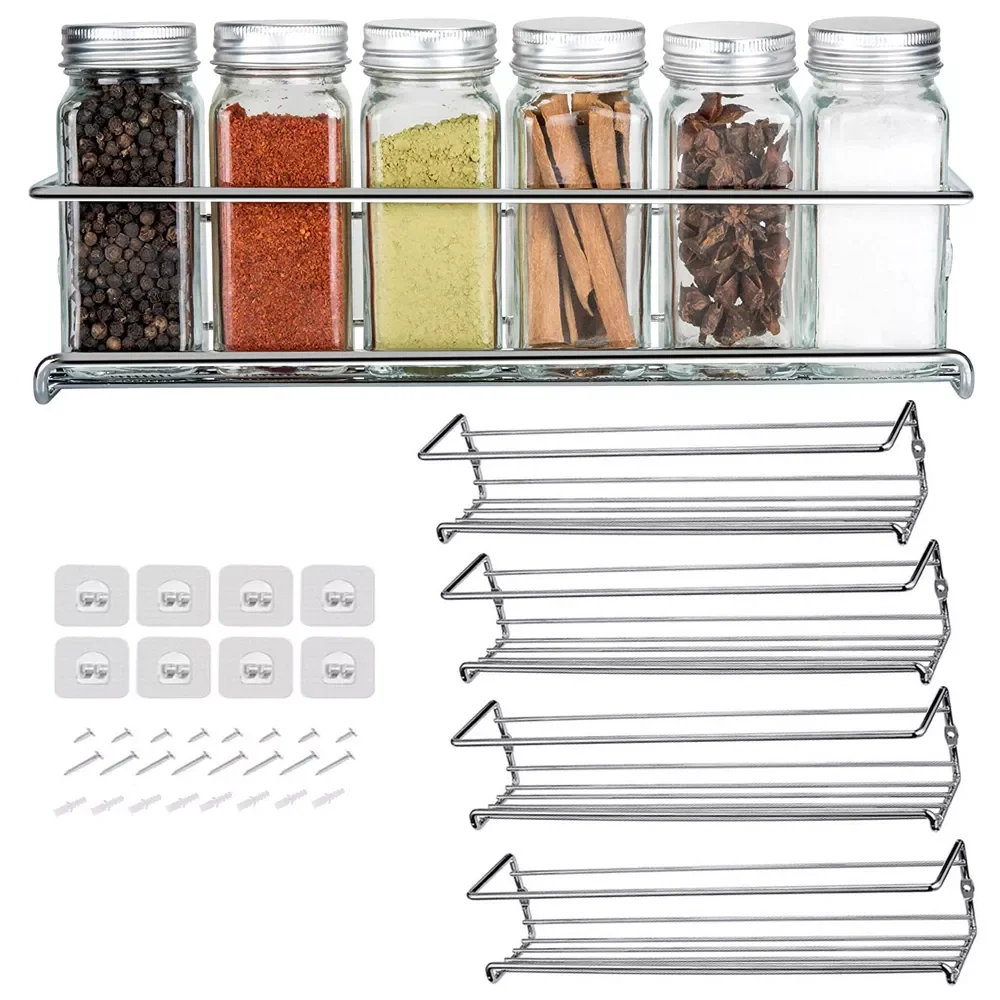 

4/2Pcs Pack Kitchen Organizer Wall Mount Spice Rack Single Tier Hanging Shelf Organizer Spice Racks To Store Jars Kitchen Items