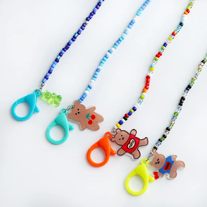 

2021 New Glasses Chains for Children Acrylic Anti-lost Mask Lanyard Holder Funny Cartoon Bear Charm Sunglasses Chain Strap