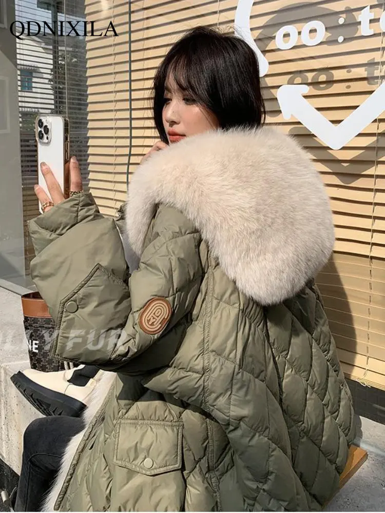 Down Jacket Women White Duck Down Large Fur Collar Detachable and Thickened Women's Winter Jacket New Korean Fashion Down Coat