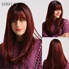 Женский длинный синтетический парик с эффектом омбре henmargu, бордовый парик с прямыми волосами, термостойкий натуральный парик для косплея