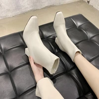 2022 new high heels boots white sexy pointed toes boots ladies black boots slip on elegant ankle boots for women shoes zapatos