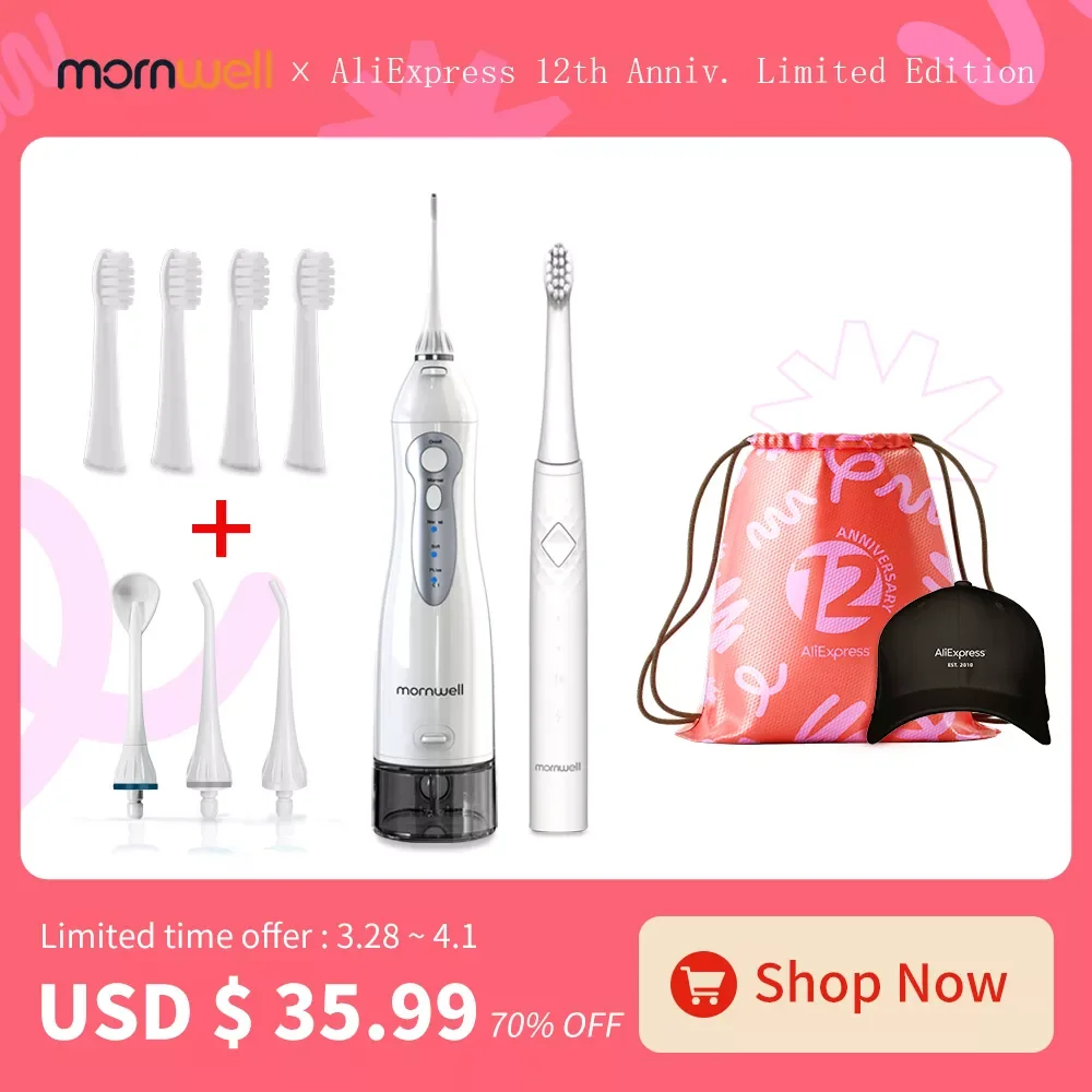 

Mornwell x AliExpress 12th Anniv. limited offer. D52 Oral Irrigator &T27 Electric Toothbrush. 328 sale only