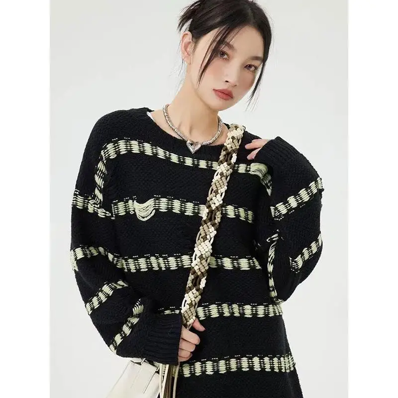 

Striped Sweater Unisex Autumn Vintage Lazy Bottom Knitted Top