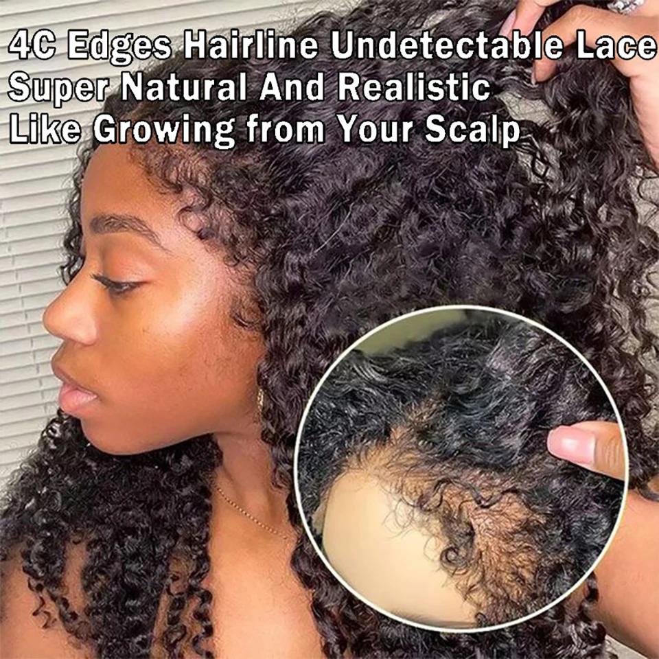 

4C Edges Deep Wave 13x6 HD Lace Frontal Wig Brazilian Curly Human Hair Wigs For Women Pre Plucked 13x4 Lace Front Human Hair Wig