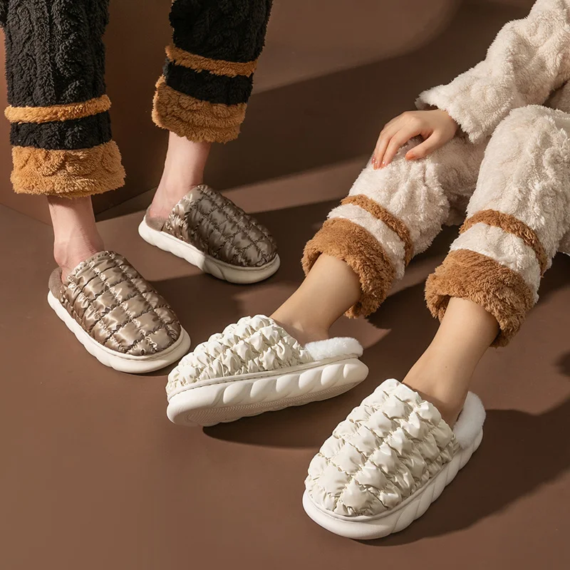 YISHEN Slippers Women Winter Slides Home Indoor Cotton Shoes Pineapple Slippers Non-slip Warm Plush Couple Shoes Zapatillas