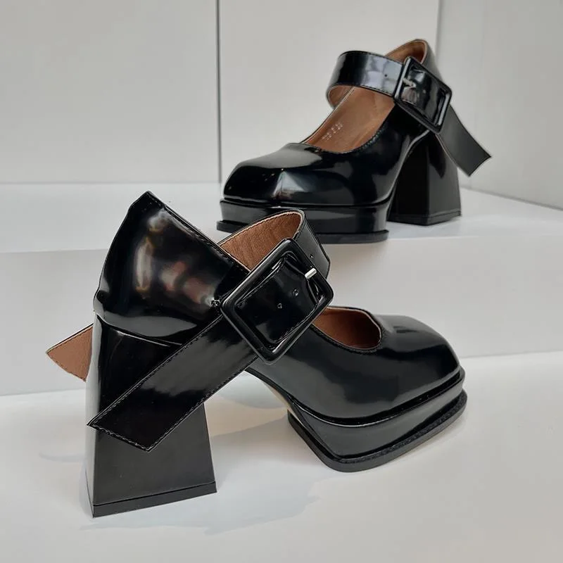 

2022 New Summer Autumn Casual High-heeled Shoes Sexy Ruslana Korshunova Thick Heels Platform Pumps Black Buttons Mary Jane