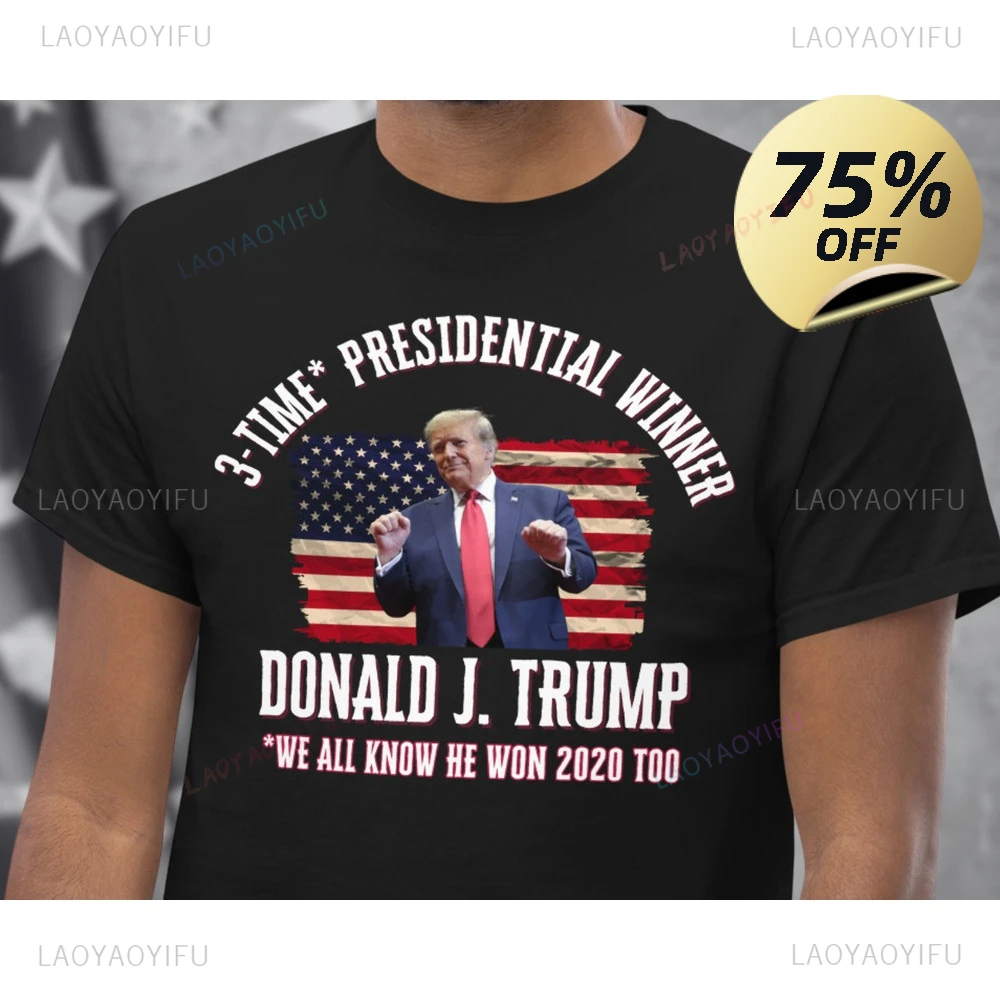 Трехразовая мужская хлопковая футболка Presidential Candidate Trump 2024 рубашка Victory Won Inauguration