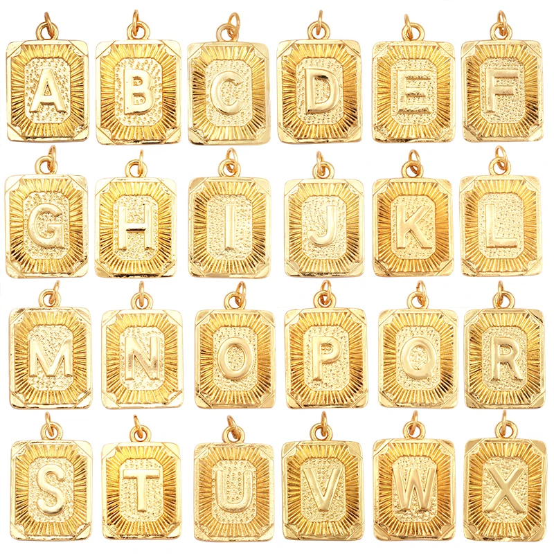 

Hip Hop Style Rectangle 18K Gold Plated Initial Name A-Z Letter Charm Pendant Necklace,Fashion Jewelry Findings For Women Men