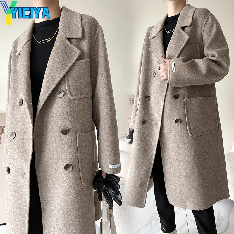 

YICIYA Office Lady Woolen Coat Women's Long 2022 Popular Autumn And Winter Hepburn Style Korean Trench Coats Windbreaker Women