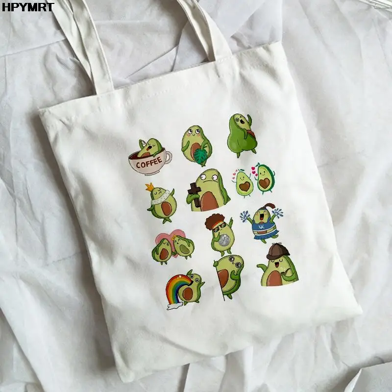 

Kawaii Avocado Printed Women Shopping Bags Large Capacity Harajuku Cartoon Hip Hop Canvas Bag Funny Women's Shoulder Bags Girls
