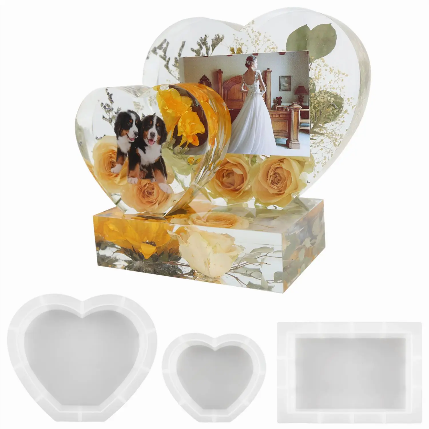 

DIY Crystal Epoxy Resin Mold Love Photo Frame Love Ornaments Long Rest Assured Combination Mirror Silicone Mold