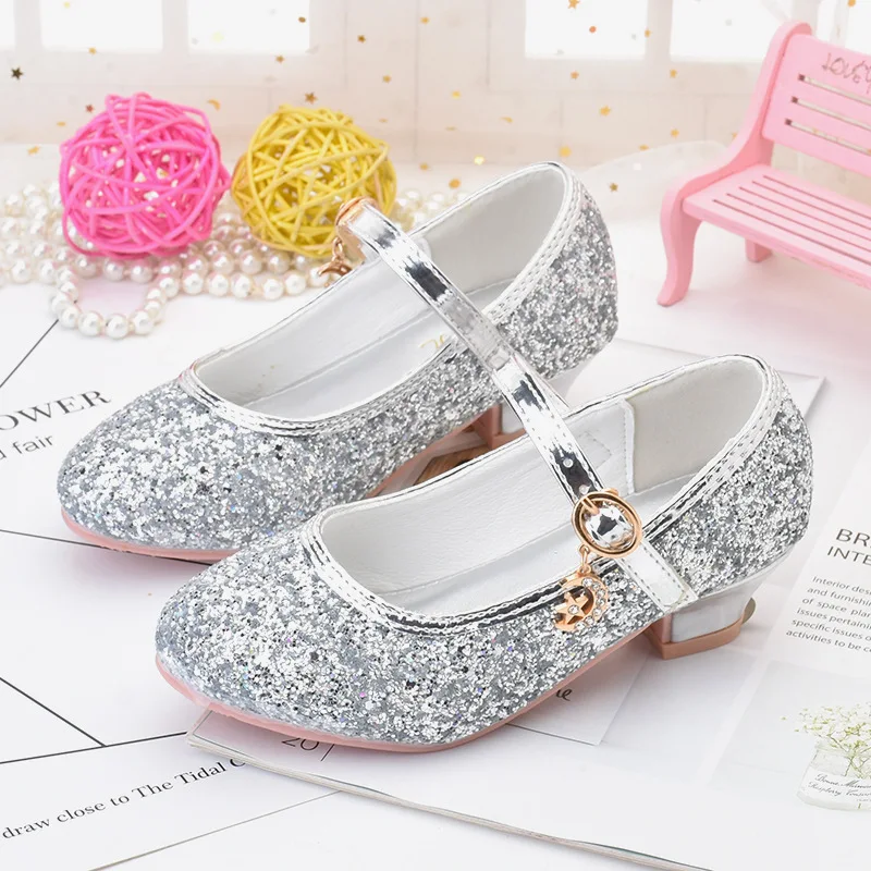 Autumn And Winter New Children's Leather Shoes Girls Simple Sequin Princess Shoes 4-6y 7-12y Party Shoes High Heeled enlarge