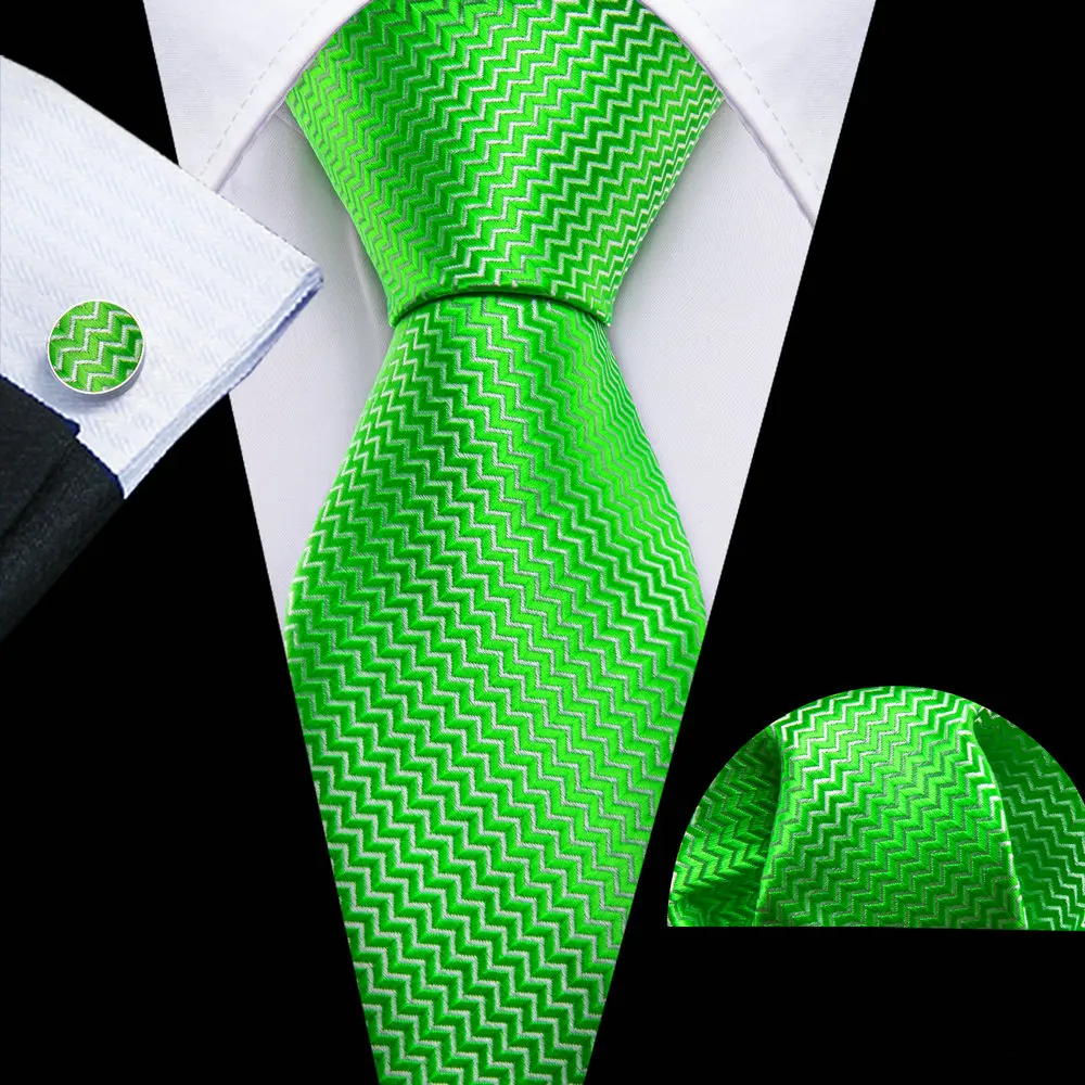 

Leaf Green Silk Necktie For Men Fashion Stripe Solid Handkerchief Cufflinks Sets Groom Wedding Party Designer Gifts Barry.Wang