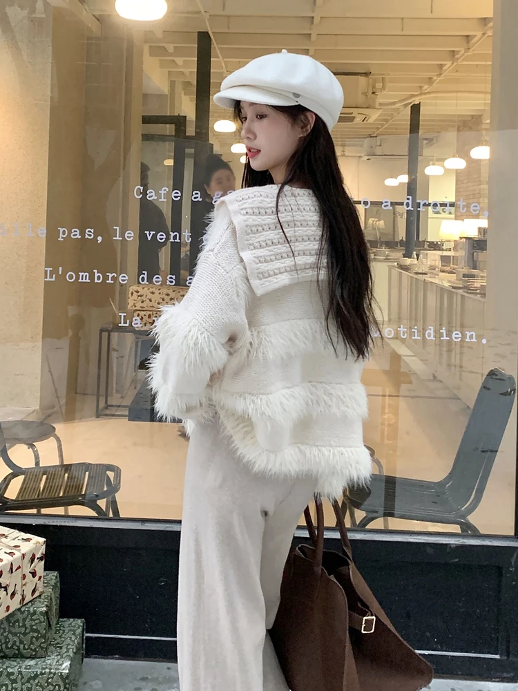 Женский винтажный свитер в полоску элегантный однобортный трикотажный