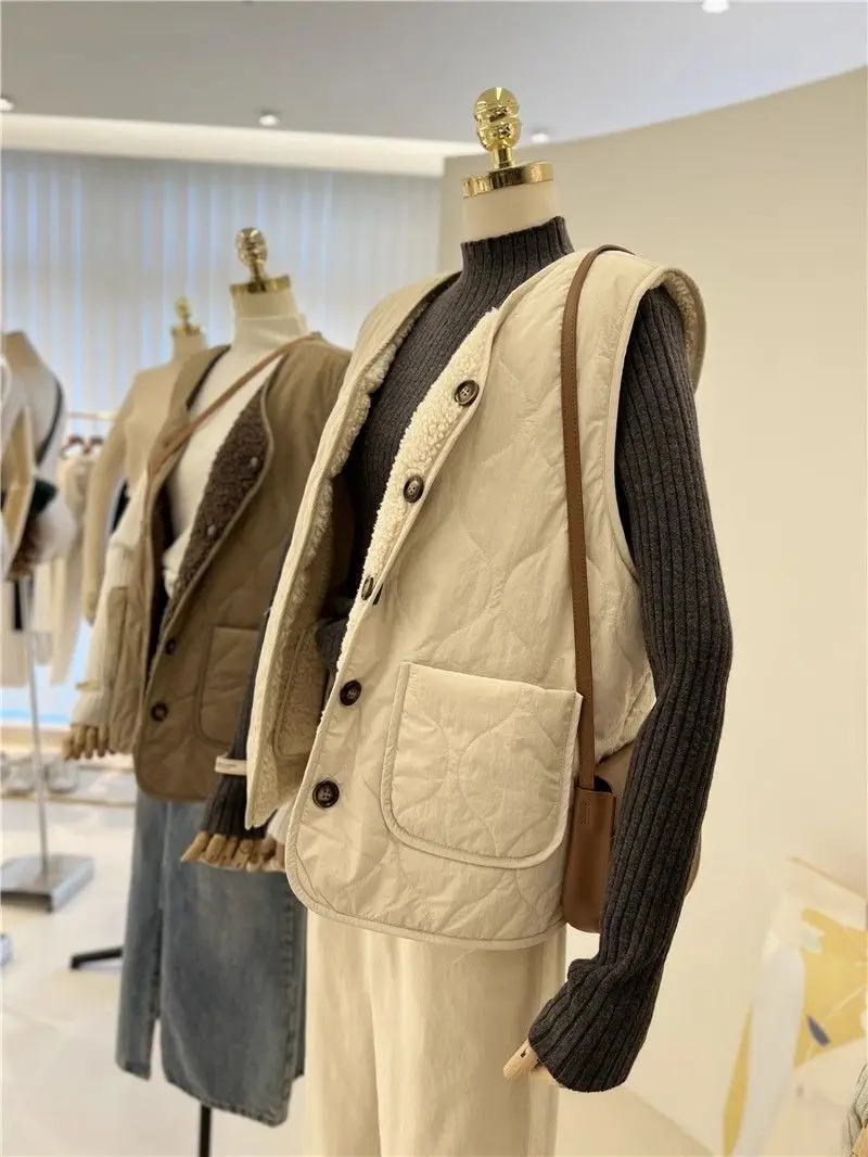 Двусторонний хлопковый жилет женское теплое пальто из овечьей шерсти зимнее