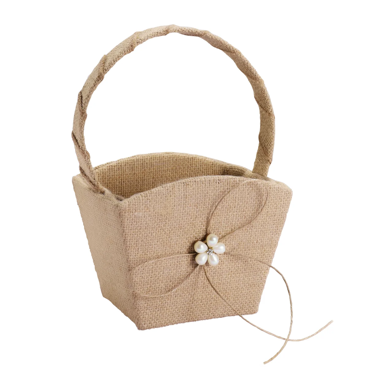 

Vosarea Vintage Wedding Burlap Basket Western Rustic Lace Bowknot Flower Girl Basket with Handle Wicker baskets for weddings