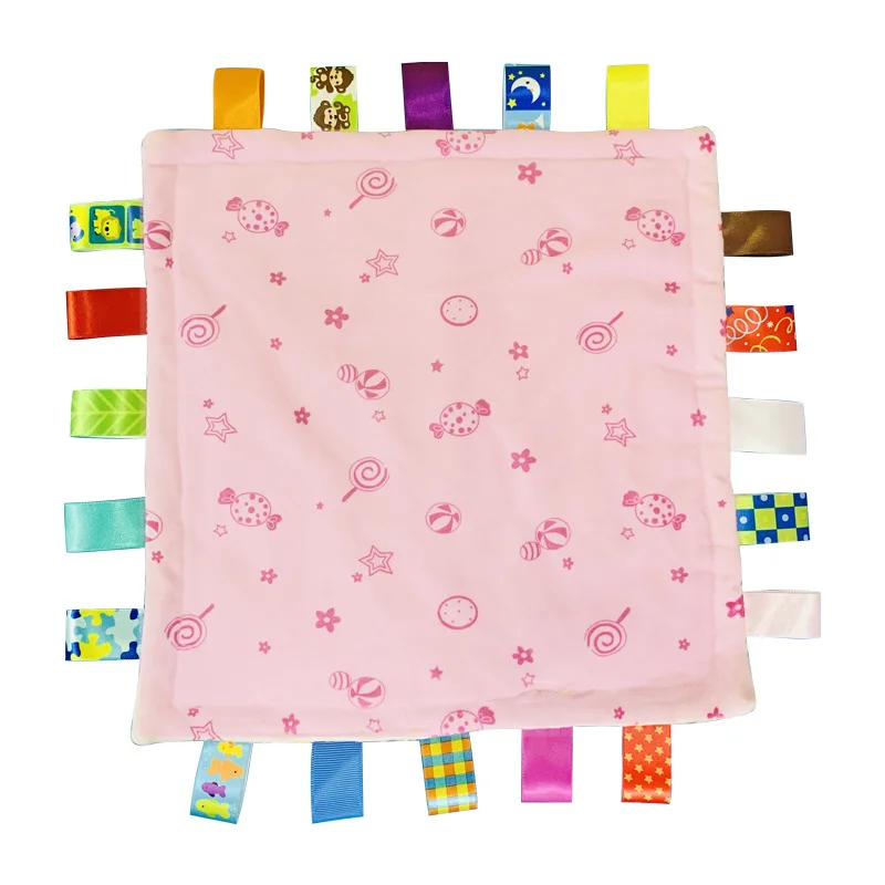 

Baby Tags Security Blankets - Baby Soothing Blanket with Colorful Tags, Square Sensory Toys for Newborn