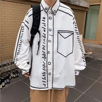 2022 spring new fashion retro graffiti long sleeved shirt men casual loose all match shirt jacket boutique clothing simple style