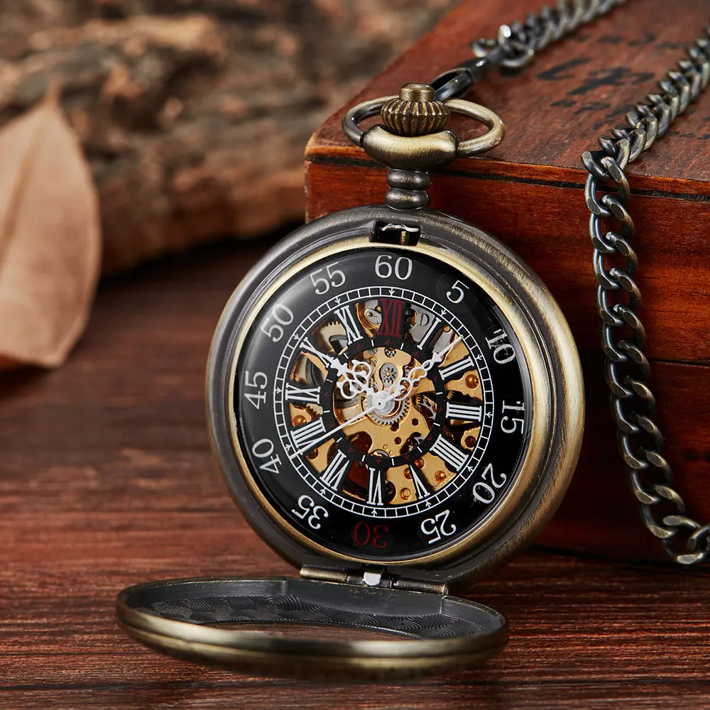 Vintage Steampunk Automatic Mechanical Skeleton Pocket Watches Men Women Luxury Brand Hand Wind Necklace Pocket & Fob Chain