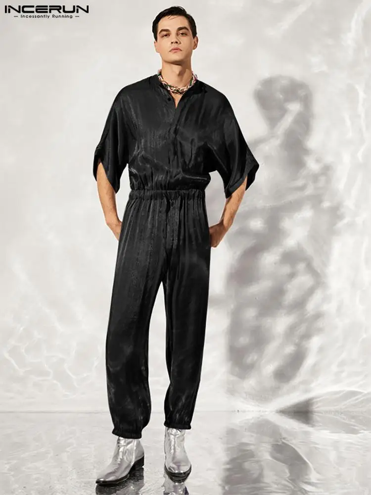 

INCERUN 2022 American Style New Men's Stylish Dark Flashing Drawstring Rompers Fashion Casual Male Short-sleeved Jumpsuits S-5XL