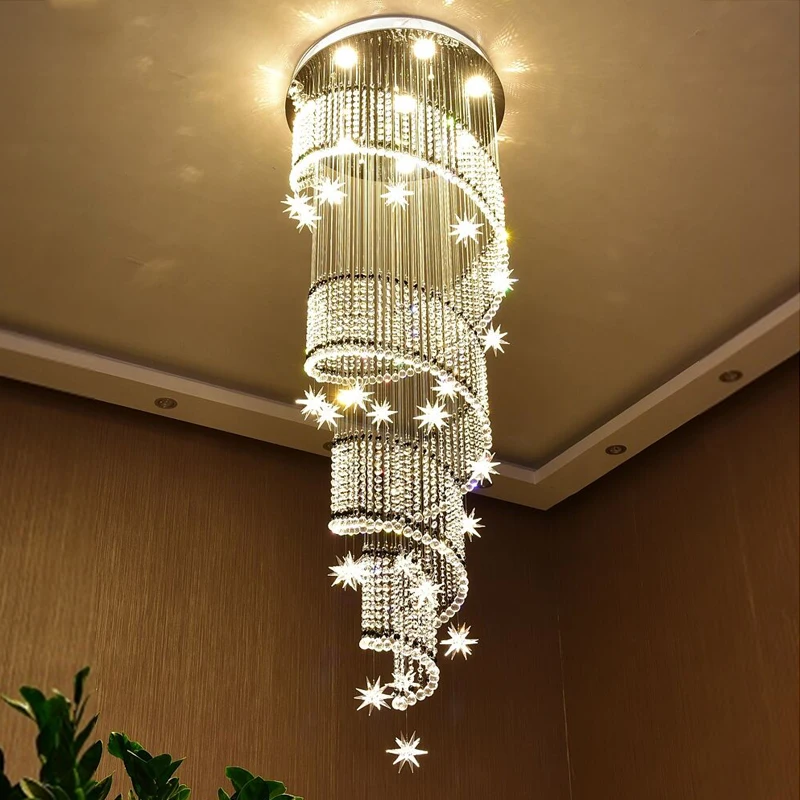 

Stair chandelier modern minimalist light luxury duplex villa loft living room crystal star apartment revolving long chandelier