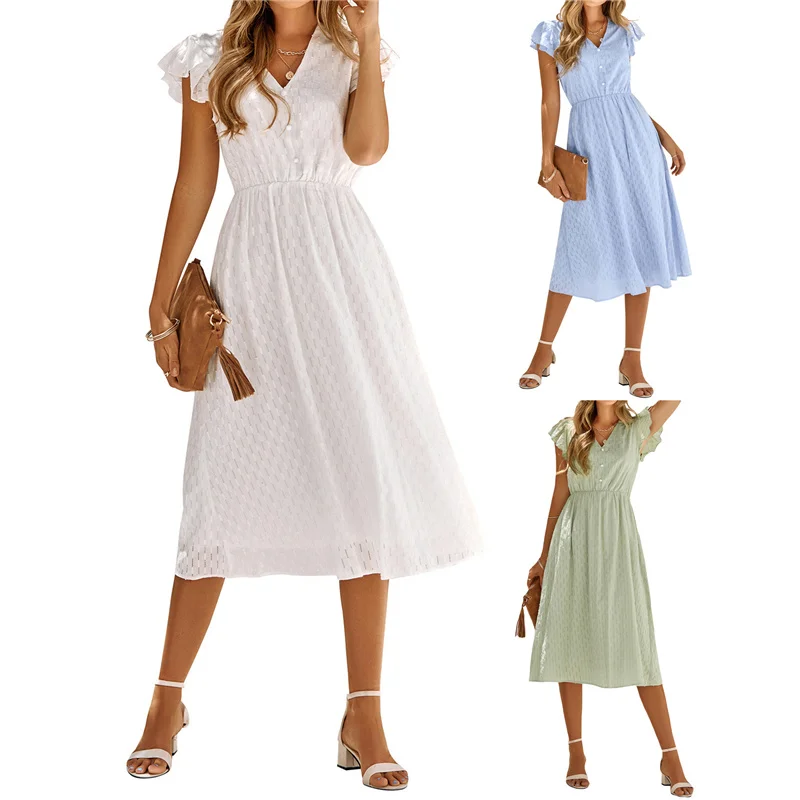 

Платье-миди женское однотонное на пуговицах с V-образным вырезом