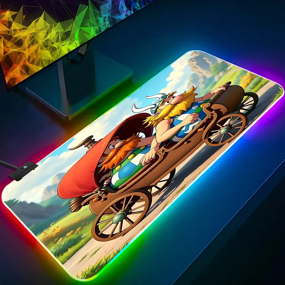 Фото Аниме-коврик для мыши RGB AsterixS & O-ObelixS для ПК-геймеров, светящийся LED коврик для мыши, резиновый игровой компьютерный коврик для мыши №3