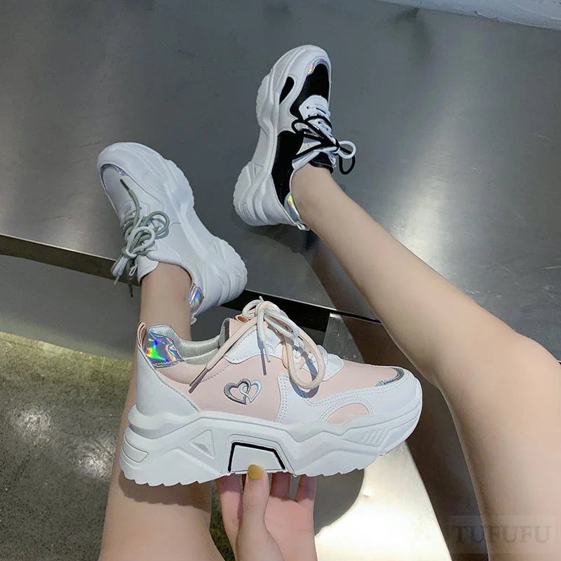 

Women Running Shoes Increasing 4cm Harajuku Cushioning Height Platform Breathable Sports Walking Sneakers Woman Vulcanize Shoe