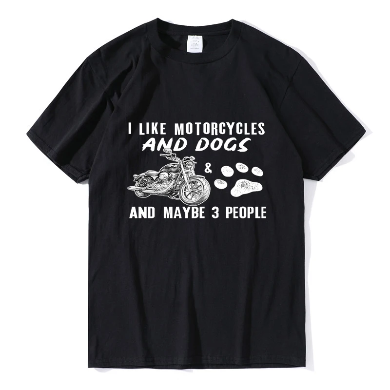 

Забавная Мужская футболка I Like мотоциклы и собаки и может быть 3 человека, Мужская футболка из 100% хлопка, повседневная мужская футболка, заба...