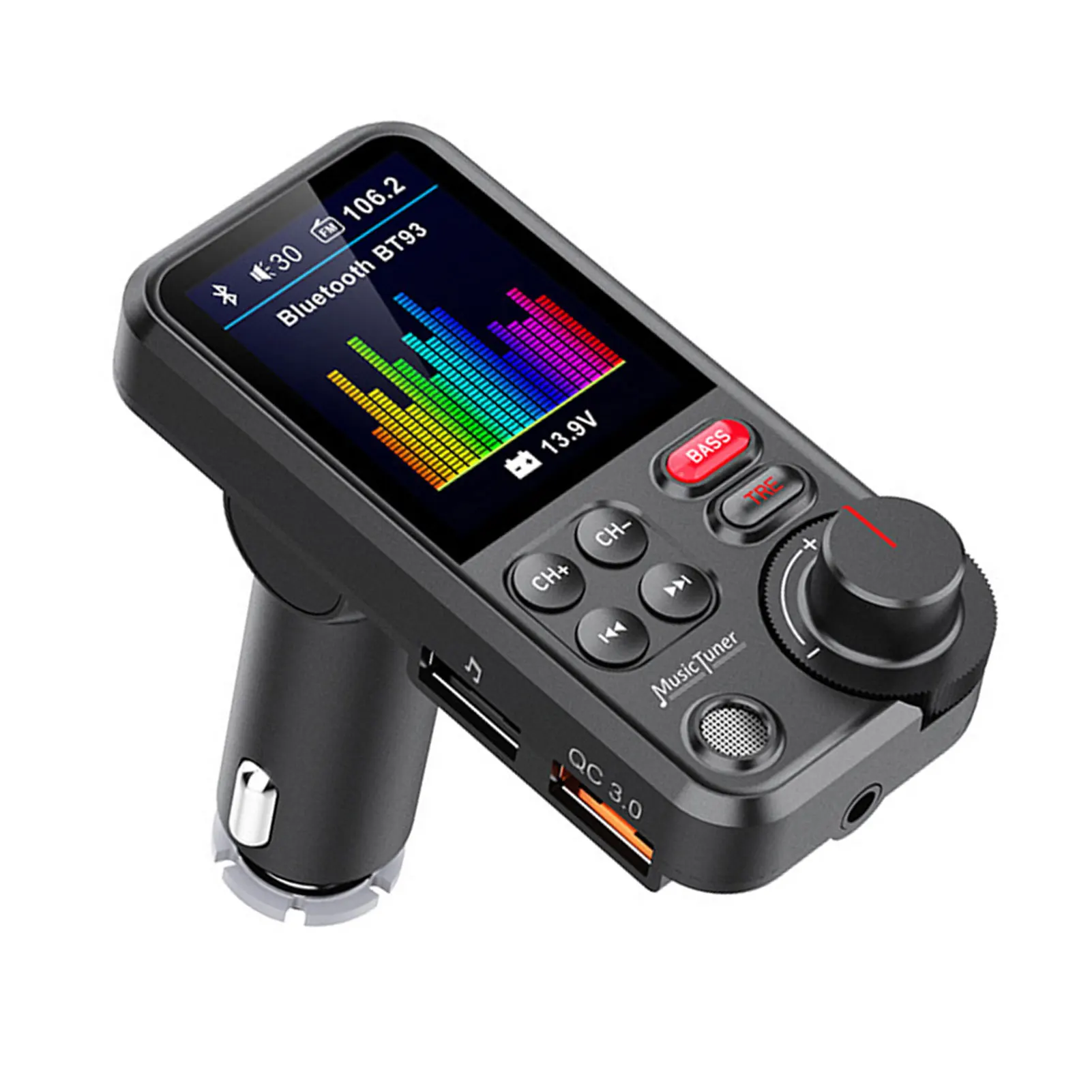 

Car FM Transmitter BT 5.0 QC3.0 Fast Charger Wireless Handsfree Car Kit Color Screen FM Adapter Treble And Bass Sound Music