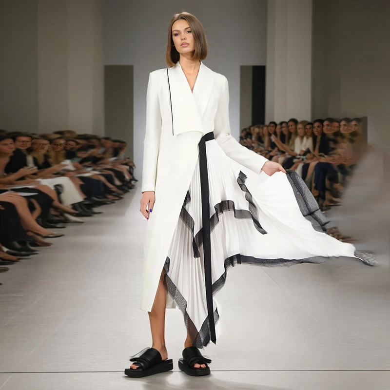 Весенний женский пиджак осенний цветной асимметричный на шнуровке с длинными