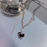 lats 2022 removable titanium steel senior fashion women pendant necklaces fine double chain heart party zircon necklace jewelry