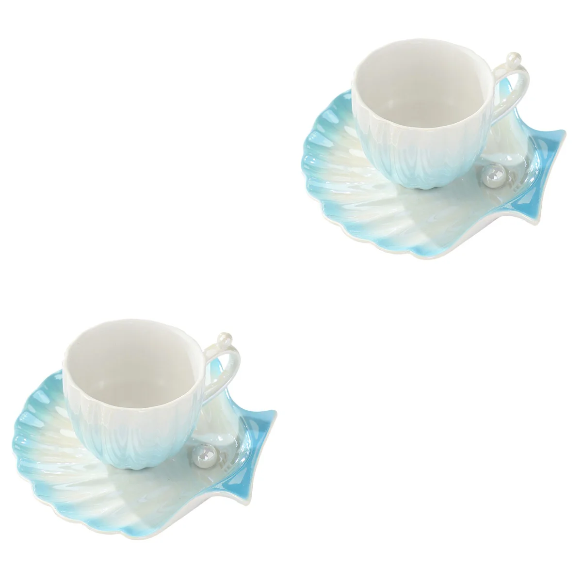 

Cup Coffee Cups Tea Saucers Set Cappuccino Marble Saucer Porcelain Pearl Teacup Mediterranean Afternoon Design Water Shell Sets