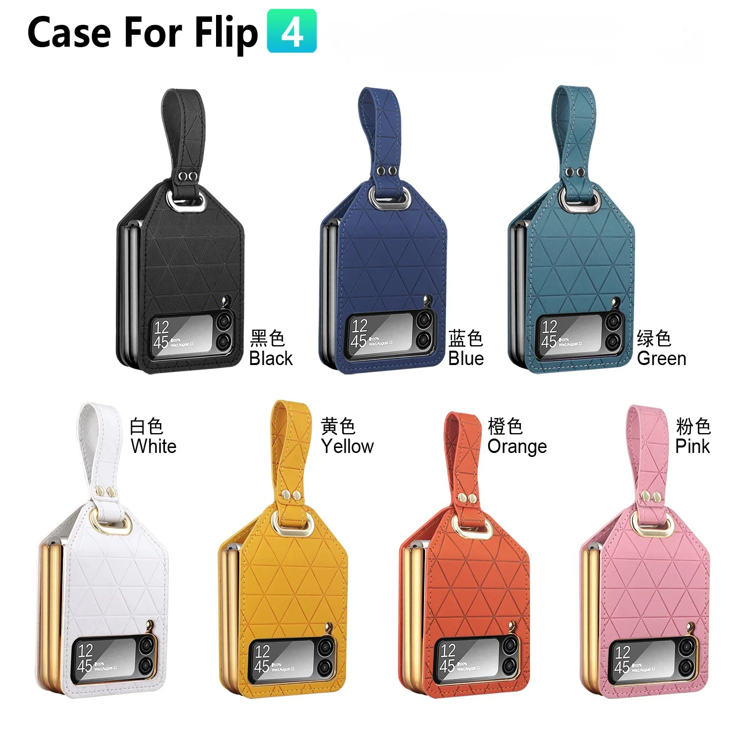 For Samsung Galaxy Z Flip 4 3 5G Case Electroplated Plain Leather Finger Bracket Handbag Folding Shockproof Back Cover Accessory