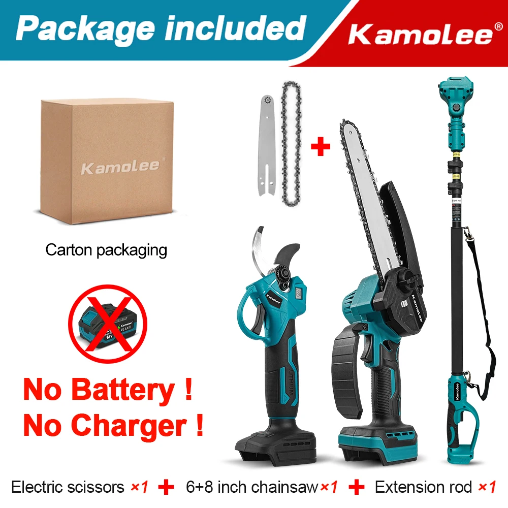 Kamolee 3in1 телескопическая штанга 6/8 дюймов электрическая цепная пила бесщеточный секатор садовый электроинструмент подходит для литиевой батареи 18 В-21 В