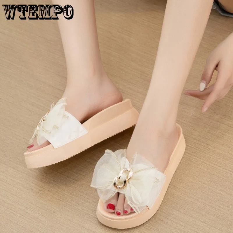 WTEMPO Women Bow Summer Sandals Indoor Outdoor Beach Shoes Fashion Thick Platform Slippers Women's Flip Flops Wholesale