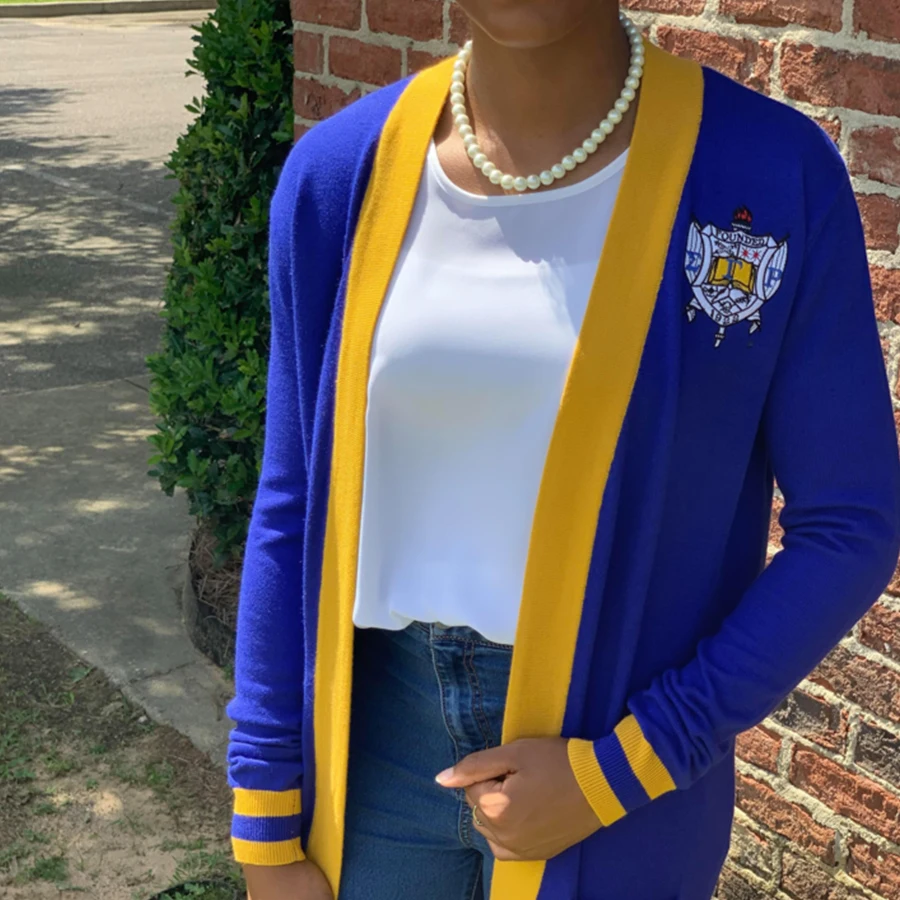 

Sigma Gamma Rho Temperament long printed knitted cardigan