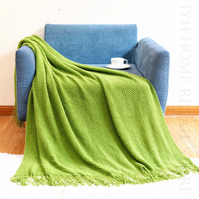 

Home Decorative Thickened Knitted Blanket Corn Grain Waffle Embossed Winter Warm Tassels Throw Bedspread Siesta Office Bedspread