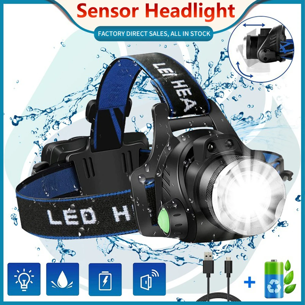 

Водонепроницаемый светодиодный налобный фонарь T6 с USB, масштабируемый налобный фонарь, фонарик 10000 люмен, мощные перезаряжасветодиодный ные фонарики для охоты и рыбалки