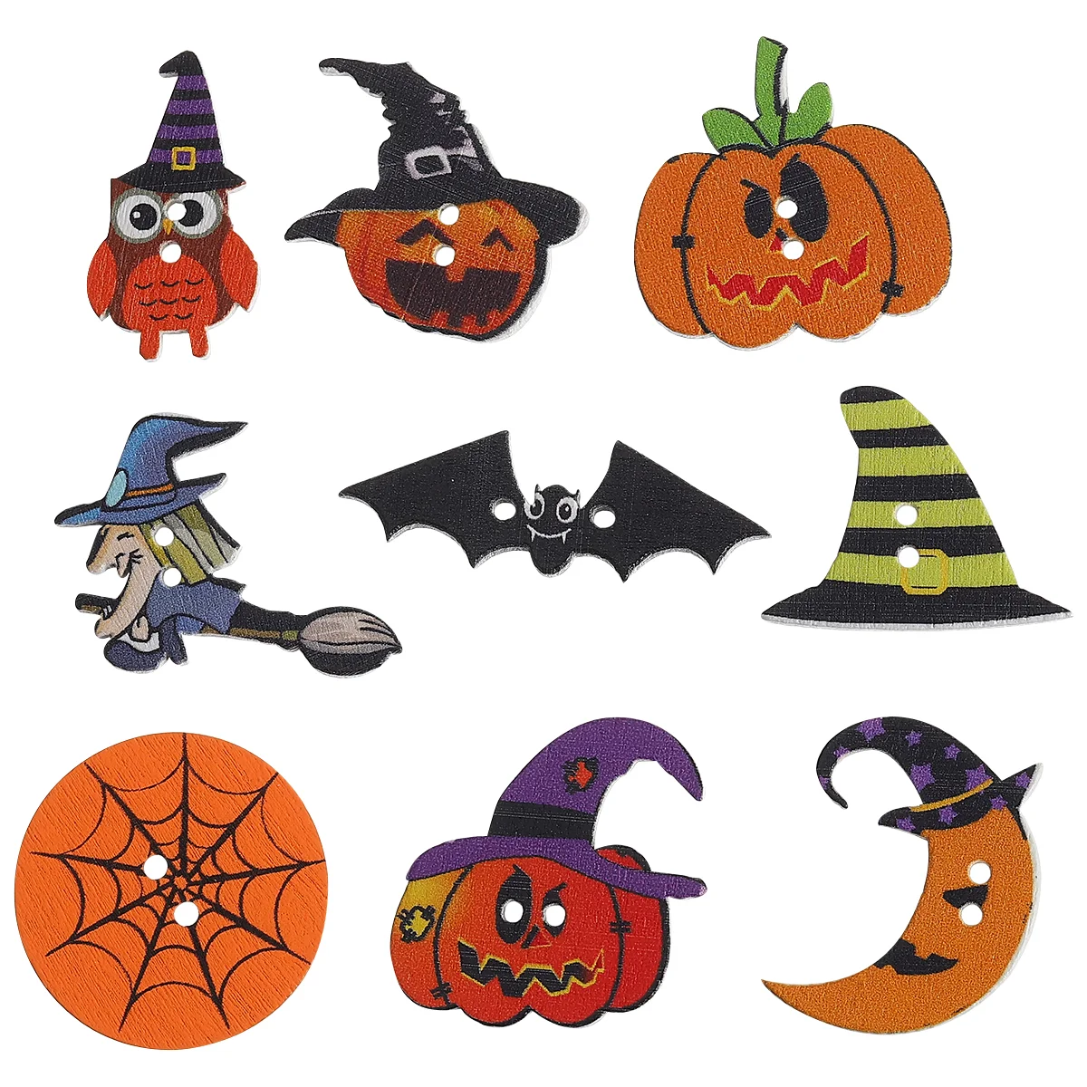 

Buttons Wooden Button Witch Sewing Crafts Craft Wood Pumpkin Hat Embellishments Chip Fall Pendant Shaped Moon Owl Web Spider