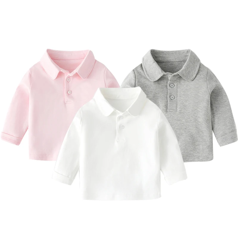 3 шт./Лот однотонная детская одежда рубашки-поло хлопковые с длинным рукавом