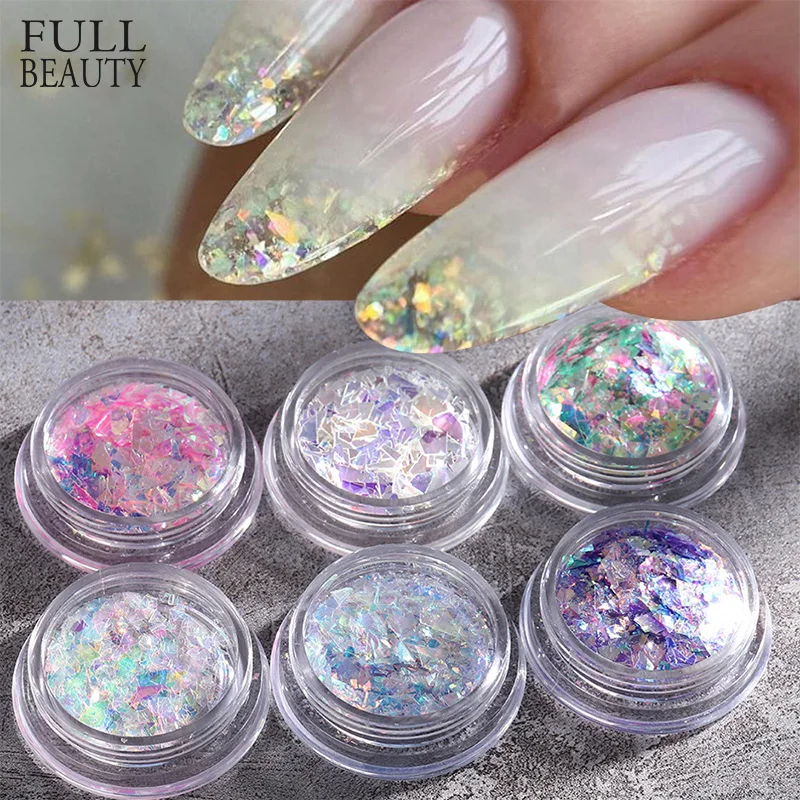 

6 коробок Аврора хлопья гвоздь Художественный набор слюда Необычные массивные Блестки для ногтей блестки переливающиеся блестки украшение для маникюра CHJG01-06