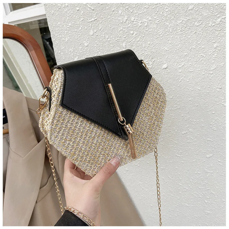 

Bag female spring and summer 2022 new fashion tassel chain straw woven bag single shoulder bag hexagonal rhombic messenger bag