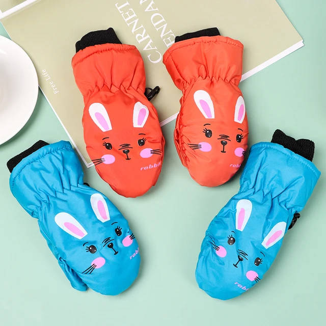 Cute Rabbit Pattern Kids Ski Gloves For 0-5 Years Old Children Sports Mittens Non-slip Waterproof Windproof Thick Warm Must 2