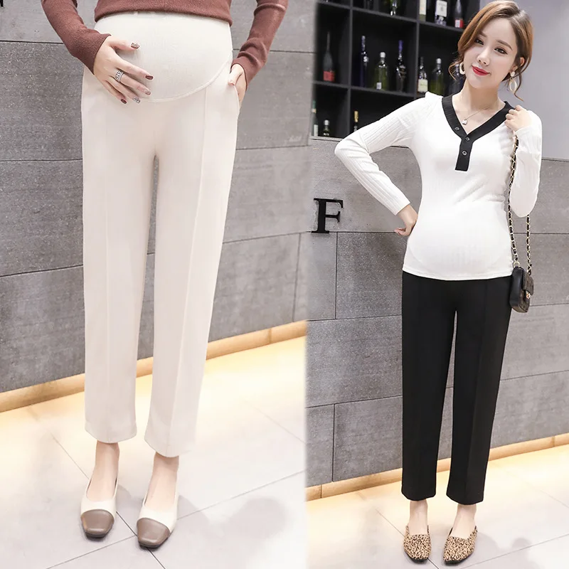 

Maternity Pants Autumn Winter Elastic Waist Belly Straight Casual Clothes for Women Thin Harlan High-waisted Pregnancy Trousers