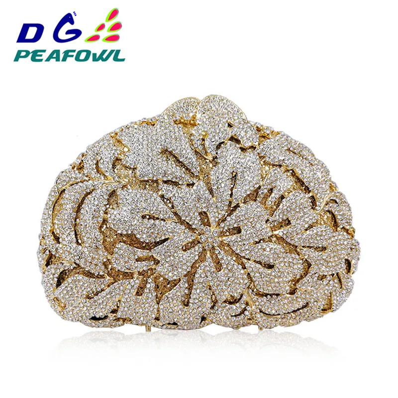 Lady Crystal Flower Pattern Wedding Party Purses And HandbagLuxury Hollow Out Diamond Women Evening Bag Clutch Color Clutches
