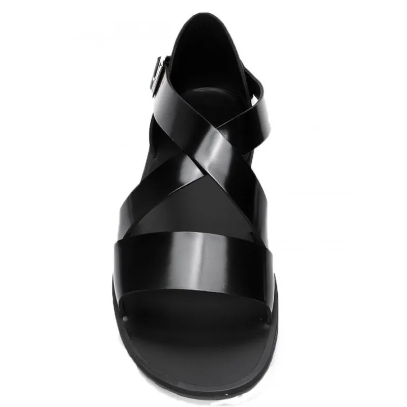 

Sandals Men Shoes PU Black Classic Casual Fashion Beach Street Personality One Word Open Toe Cross Bag Heel Summer Sandals KB726