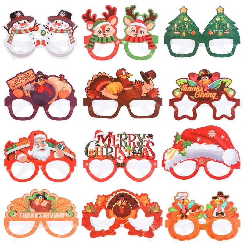 

ABOOFAN 24pcs Christmas Thanksgiving Eyeglasses Party Favors Decorations Turkey Snowman Glasses Photo Props